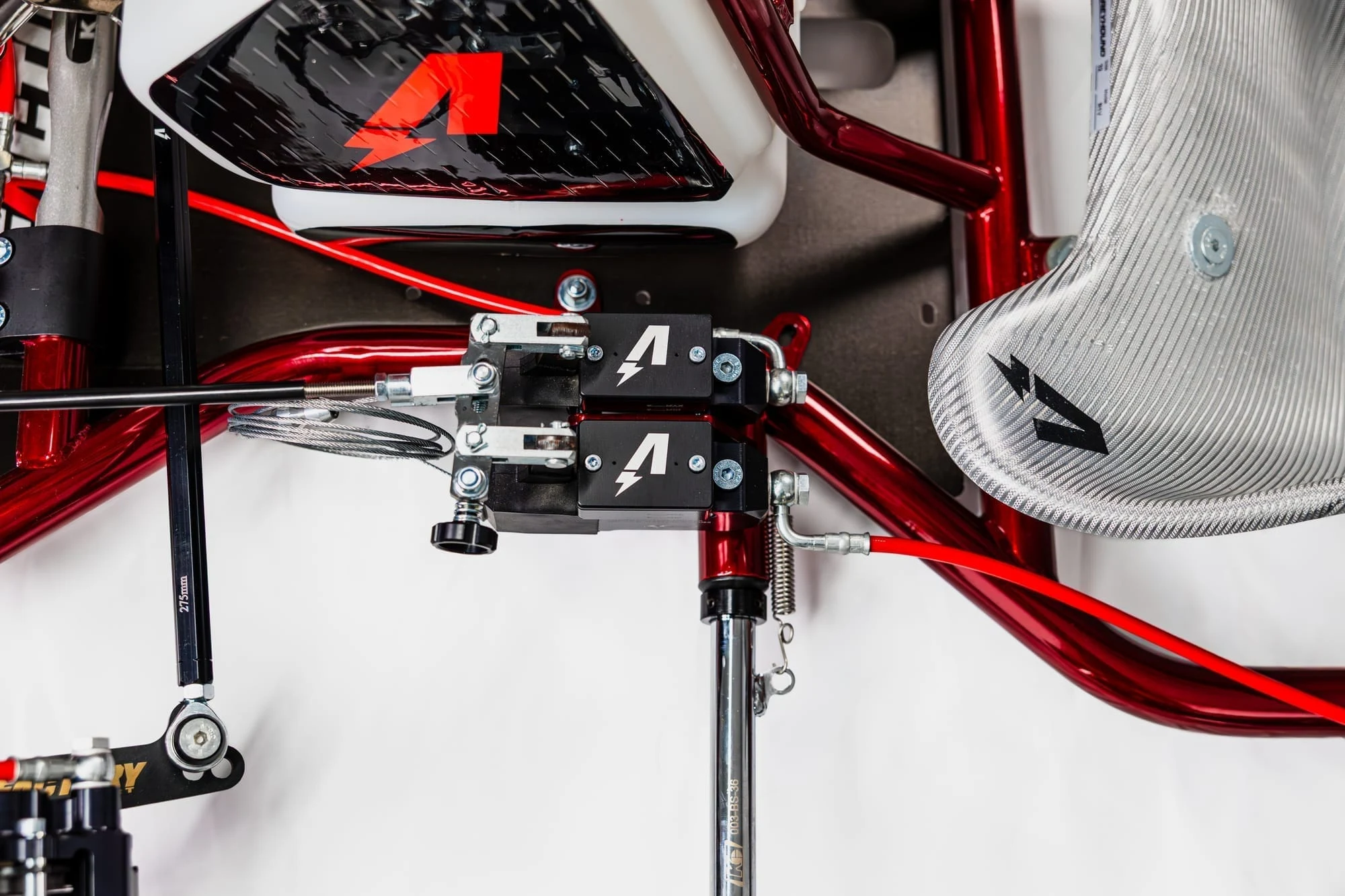 Twin master cylinders on the red chrome frame